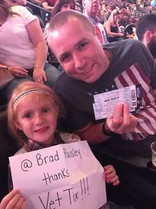 Hendrikus attended Brad Paisley With Special Guest Dustin Lynch, Chase Bryant, and Lindsay Ell on Jul 15th 2017 via VetTix 