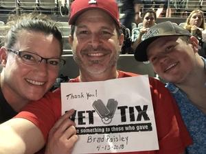 Vincent attended Brad Paisley Weekend Warrior World Tour Standing and Lawn Seats Only on Apr 13th 2018 via VetTix 