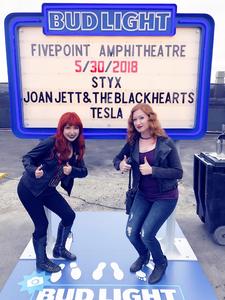 Kathy attended STYX and Joan Jett & the Blackhearts With Special Guests Tesla on May 30th 2018 via VetTix 