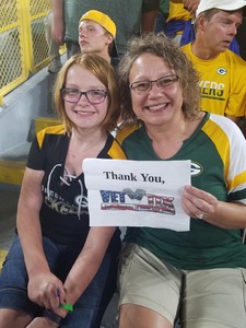 Sara Scheuren attended Green Bay Packers vs. Pittsburgh Steelers - NFL Preseason on Aug 16th 2018 via VetTix 