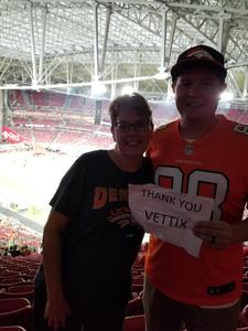 Jeffery attended Arizona Cardinals vs. Denver Broncos - NFL Preseason on Aug 30th 2018 via VetTix 