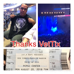 Shawn attended Marilyn Manson/rob Zombie Denver Pepsi Center on Aug 20th 2018 via VetTix 