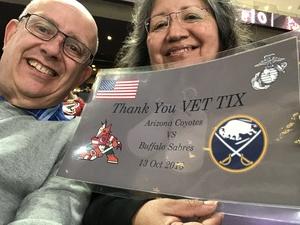 Stephen attended Arizona Coyotes vs. Buffalo Sabres - NHL on Oct 13th 2018 via VetTix 