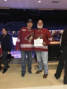John attended Arizona Coyotes vs. Vancouver Canucks - NHL on Oct 25th 2018 via VetTix 