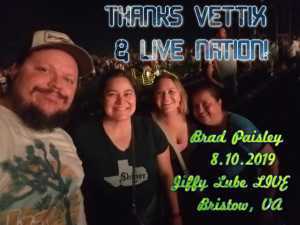 JC attended Brad Paisley Tour 2019 - Country on Aug 10th 2019 via VetTix 