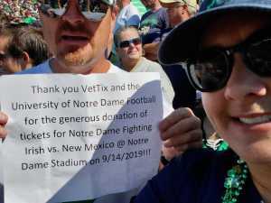 Jason attended University of Notre Dame Fightin Irish vs. New Mexico - NCAA Football on Sep 14th 2019 via VetTix 