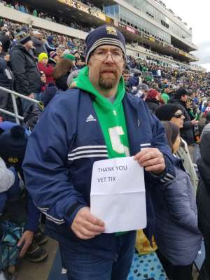 Adam attended Notre Dame Fighting Irish vs. Virginia Tech - NCAA Football on Nov 2nd 2019 via VetTix 