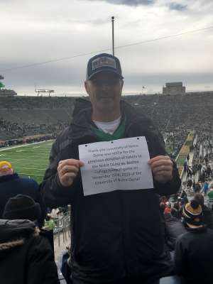 Jason attended University of Notre Dame Fighting Irish vs. Boston College - NCAA Football on Nov 23rd 2019 via VetTix 