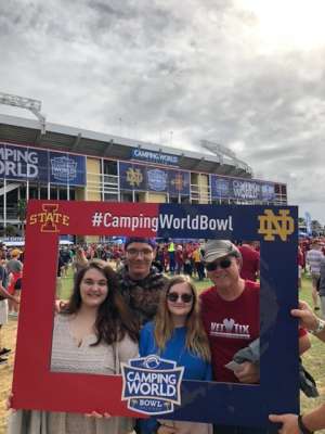 John attended 2019 Camping World Bowl - Notre Dame vs. Iowa State on Dec 28th 2019 via VetTix 