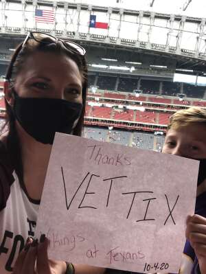 Amber Thompson attended Houston Texans vs. Minnesota Vikings - NFL on Oct 4th 2020 via VetTix 