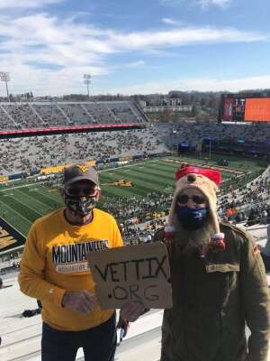 Kerry and Fred attended West Virginia University Mountaineers vs. TCU on Nov 14th 2020 via VetTix 