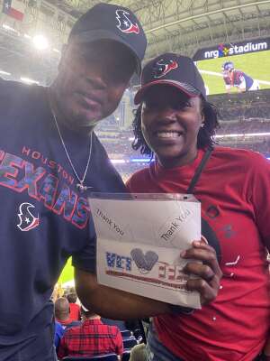 Sheltric and Montreal Peterson attended Houston Texans vs. Carolina Panthers - NFL on Sep 23rd 2021 via VetTix 