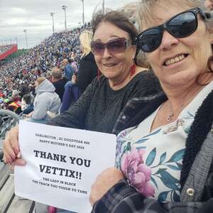 Juliet attended NASCAR Cup Series Race at Darlington Raceway on May 8th 2022 via VetTix 
