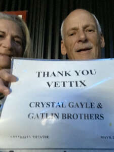 Arthur attended Crystal Gayle & the Gatlin Brothers on May 8th 2022 via VetTix 