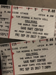 Armando attended Soul2Soul Tour With Tim McGraw and Faith Hill on Sep 29th 2017 via VetTix 